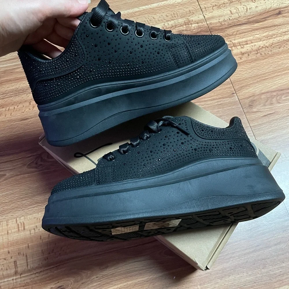 Black Rhinestones Women's Platform Sneakers Shoes London Rag